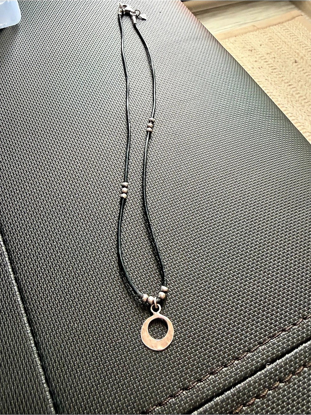 Silpada N1687 Black Leather Sterling Silver Hammered Circle Necklace #614